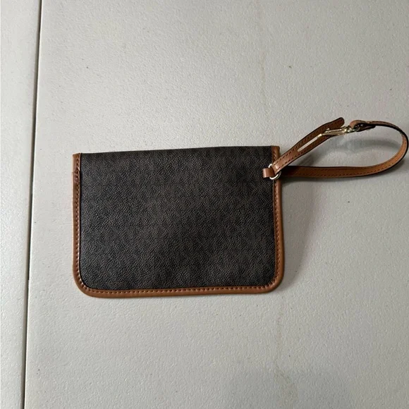 Michael Kors Brown Canvas Wristlet with Tan Trim and Strap - Picture 2 of 3